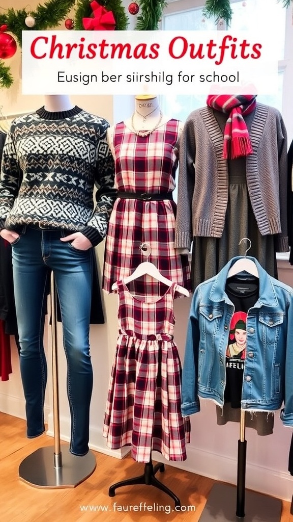 Stylish Christmas Outfits for School Stylish Christmas outfits for school displayed in a festive setting.